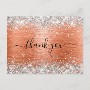 Silver Glitzer Orange Coral Foil Vielen Dank Postkarte