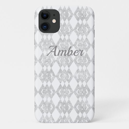 Silver Glitzer Overlap Diamond Muster personalisie Case-Mate iPhone Hülle (Rückseite)