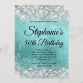 Silver Glitzer Pale Aqua Blue Foil Extravagant Mon Einladung (Vorne/Hinten)