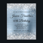 Silver Glitzer Pale Blue 40th Bday Budget Einladun<br><div class="desc">Eine preisgünstige Budgetoption mit einer glamourösen extravaganten Schrift zum 40. Geburtstag für sie. Imitate funkelnd silberner Glitzer gegen ein blassblaues und hellblaues Imitat metallische Folie Grafik. Das extravagante schwarze Kalligraphieskript kann angepasst werden. Alle funkelnd und glänzenden Elemente in diesem modernen mädchenhaften Design sind digitale Grafiken. Das schöne, weiche, stumpfe, metallische...</div>