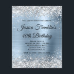 Silver Glitzer Pale Blue 40th Bday Budget Einladun<br><div class="desc">Eine preisgünstige Budgetoption mit einer glamourösen extravaganten Schrift zum 40. Geburtstag für sie. Imitate funkelnd silberner Glitzer gegen ein blassblaues und hellblaues Imitat metallische Folie Grafik. Das extravagante schwarze Kalligraphieskript kann angepasst werden. Alle funkelnd und glänzenden Elemente in diesem modernen mädchenhaften Design sind digitale Grafiken. Das schöne, weiche, stumpfe, metallische...</div>