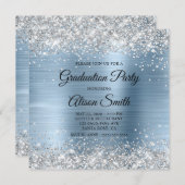 Silver Glitzer Pale Blue Monogram Graduation Party Einladung (Vorne/Hinten)