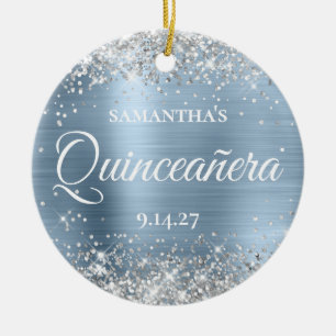 Silver Glitzer Pale Blue Quinceañera Foto Keramik Ornament
