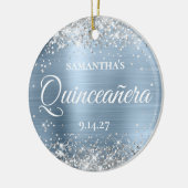 Silver Glitzer Pale Blue Quinceañera Foto Keramik Ornament (Links)