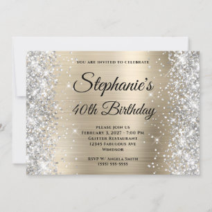 Silver Glitzer Pale Gold Monogram 40. Geburtstag Einladung