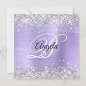 Silver Glitzer Pale Lavendel Shimmer Foil Monogram Einladung (Rückseite)