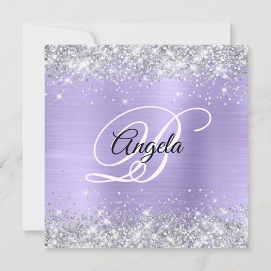 Silver Glitzer Pale Lavendel Shimmer Foil Monogram Einladung (Rückseite)
