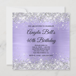 Silver Glitzer Pale Lavendel Shimmer Foil Monogram Einladung