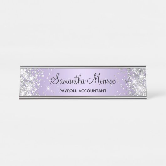 Silver Glitzer Pale Lavender Gradient Schreibtischnamensplakette (Vorderseite )