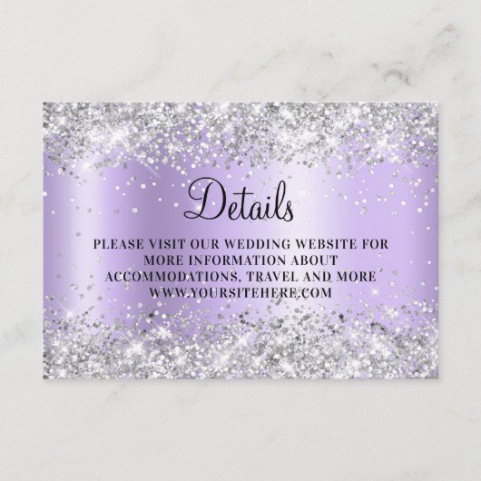 Silver Glitzer Pale Lavender Ombre Wedding Details Begleitkarte (Vorderseite)