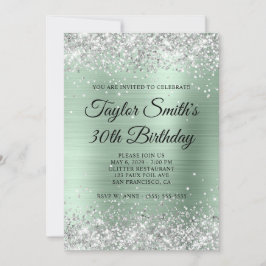 Silver Glitzer Pale Mint Monogram 30. Geburtstag Einladung