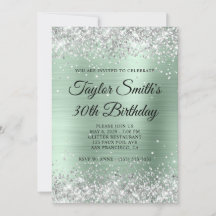 Silver Glitzer Pale Mint Monogram 30. Geburtstag