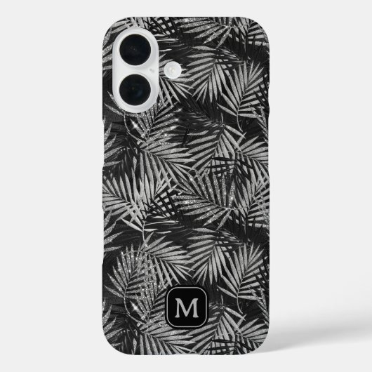Silver Glitzer Palm Tree Black Modern Monogram Case-Mate iPhone Hülle (Rückseite)