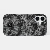 Silver Glitzer Palm Tree Black Modern Monogram iPhone 16 Hülle (Rückseite (Horizontal))