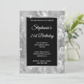 Silver Glitzer Palm und Monstera Blätter Geburtsta Einladung (Stehend Vorderseite)