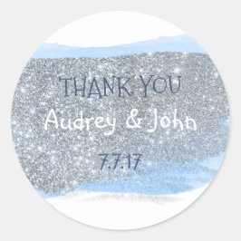 Silver Glitzer Pastel Blue Painting Vielen Dank Runder Aufkleber