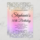 Silver Glitzer Pastel Rainbow Gradient Einladung (Vorne/Hinten)