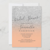 Silver Glitzer Peach-Brautparty Einladung (Vorderseite)