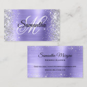 Silver Glitzer Periwinkle Foil Extravagant Monogra Visitenkarte (Vorne/Hinten)