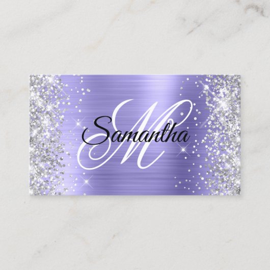 Silver Glitzer Periwinkle Foil Extravagant Monogra Visitenkarte (Vorderseite)
