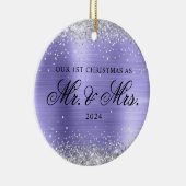 Silver Glitzer Periwinkle Foil Unser 1. Weihnachts Keramik Ornament (Rechts)