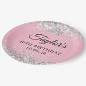 Silver Glitzer Pink 40. Geburtstag Pappteller (Schrägansicht)