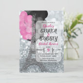 Silver Glitzer Pink Black Balloons Eiffelturm Einladung (Stehend Vorderseite)