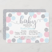 Silver Glitzer Pink Blue Scatter Dots Baby Dusche Einladung
