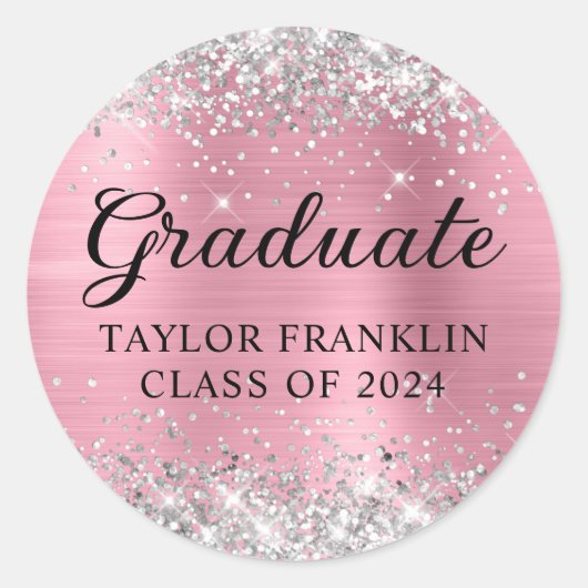 Silver Glitzer Pink Class of 2024 Graduate Runder Aufkleber (Vorderseite)