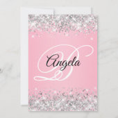 Silver Glitzer Pink Extravagant Monogram 50. Gebur Einladung (Rückseite)