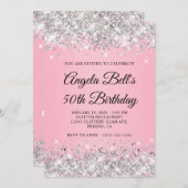 Silver Glitzer Pink Extravagant Monogram 50. Gebur Einladung (Vorne/Hinten)