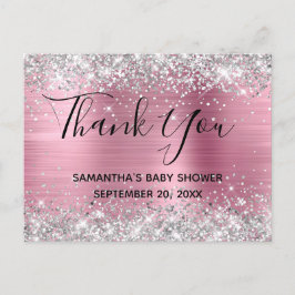 Silver Glitzer Pink Foil Babydusche Danke Postkarte