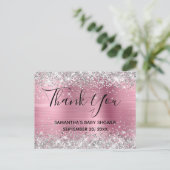 Silver Glitzer Pink Foil Babydusche Danke Postkarte (Stehend Vorderseite)