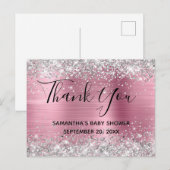 Silver Glitzer Pink Foil Babydusche Danke Postkarte (Vorne/Hinten)