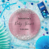 Silver Glitzer Pink Foil Babydusche Pappteller (Party)