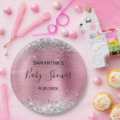 Silver Glitzer Pink Foil Babydusche Pappteller (Party)