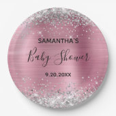 Silver Glitzer Pink Foil Babydusche Pappteller (Vorderseite)