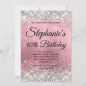 Silver Glitzer Pink Foil Extravagant Monogramm Einladung (Vorderseite)