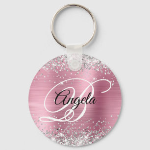 Silver Glitzer Pink Foil Extravagant Monogramm Schlüsselanhänger