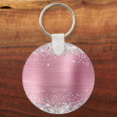 Silver Glitzer Pink Foil Extravagant Monogramm Schlüsselanhänger (Rückseite)