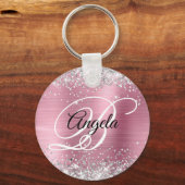 Silver Glitzer Pink Foil Extravagant Monogramm Schlüsselanhänger (Vorderseite)