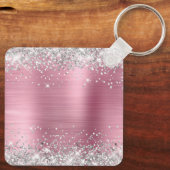 Silver Glitzer Pink Foil Extravagant Monogramm Schlüsselanhänger (Rückseite)