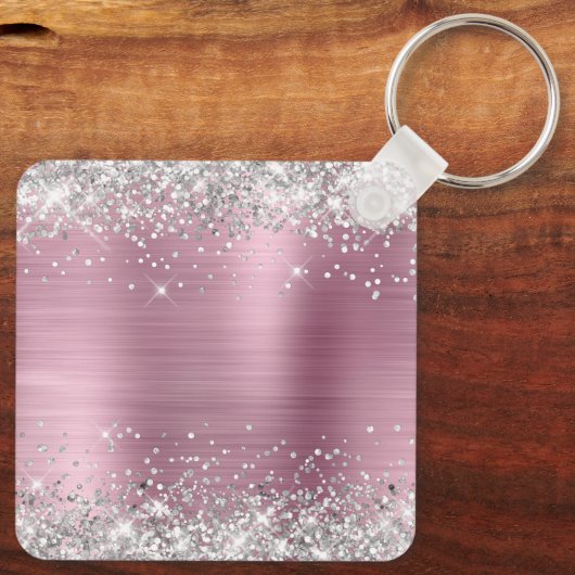 Silver Glitzer Pink Foil Extravagant Monogramm Schlüsselanhänger (Rückseite)