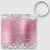 Silver Glitzer Pink Foil Extravagant Monogramm Schlüsselanhänger (Rückseite)