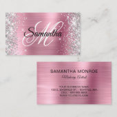 Silver Glitzer Pink Foil Extravagant Monogramm Visitenkarte (Vorne/Hinten)