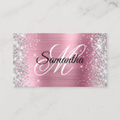 Silver Glitzer Pink Foil Monogram QR Code Visitenkarte (Vorderseite)