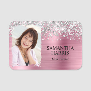 Silver Glitzer Pink Foil Pinselstrich Foto Namensschild