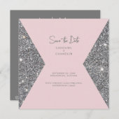 Silver Glitzer & Pink Foto Hochzeit speichern Sie Save The Date (Vorne/Hinten)