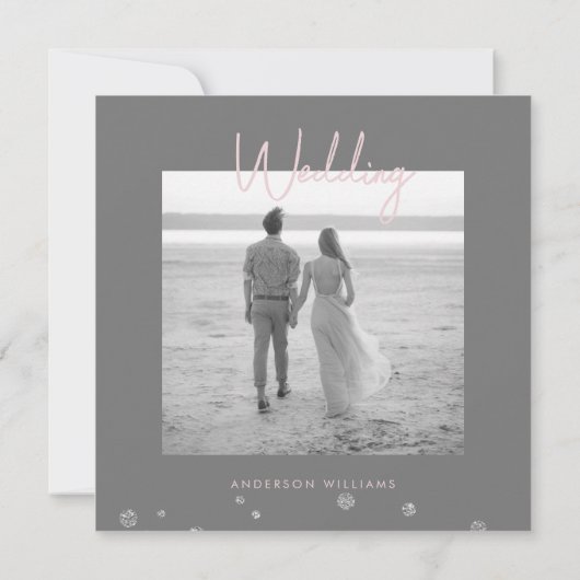 Silver Glitzer & Pink Foto Hochzeit speichern Sie Save The Date (Rückseite)