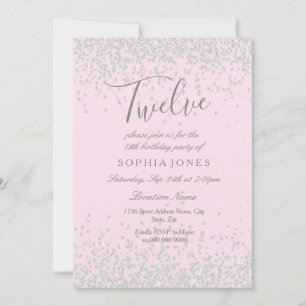 Silver Glitzer Pink Girls 12. Geburtstagsparty Einladung